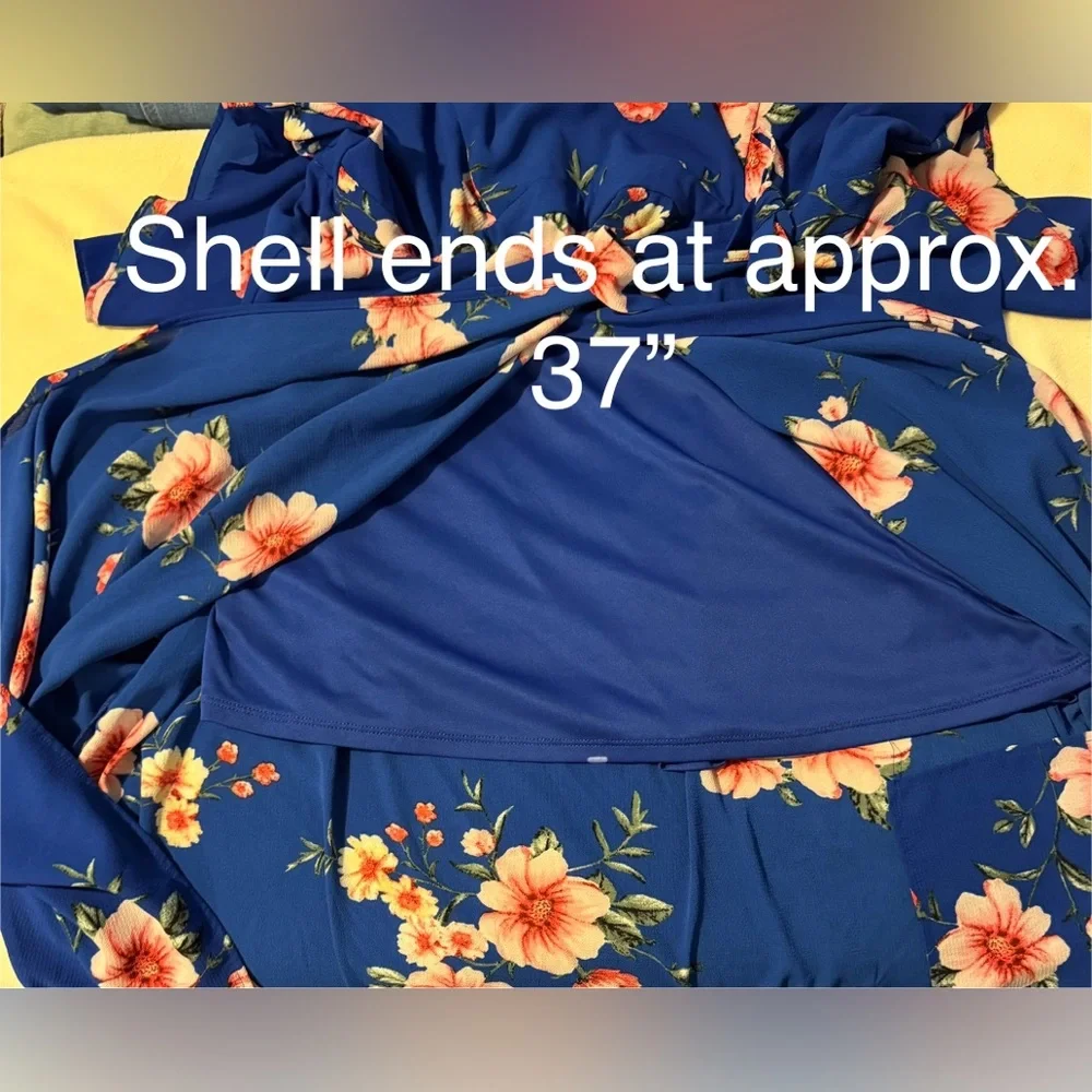 Vibrant Floral Dress 18/20 Blue & Botanical Pinks Faux-wrap Midi - Picture 7 of 11